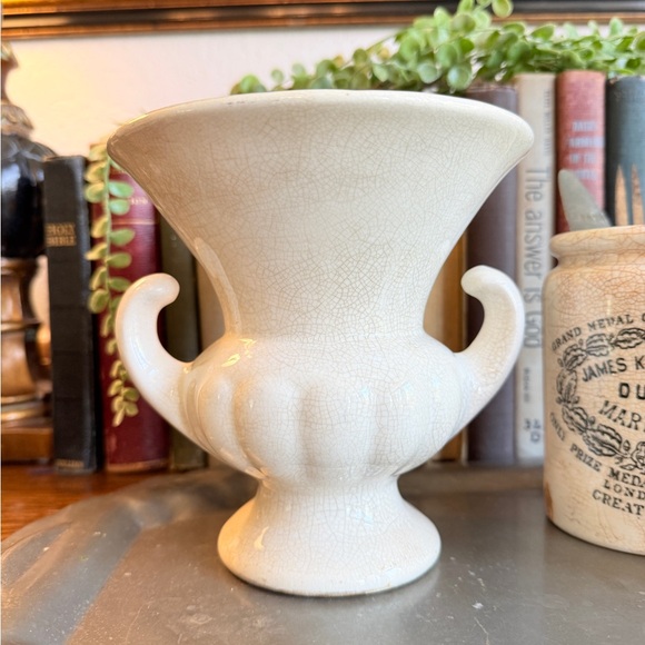 Vintage Heavily Crazed & Stained Ceramic Urn Vase with Double Handles - Picture 3 of 16